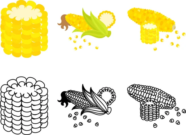Słodkie Ikony Kukurydzy — Wektor stockowy