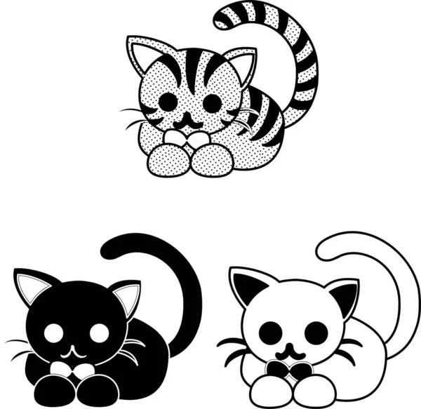 用单色画的可爱的猫的图标 — 图库矢量图片