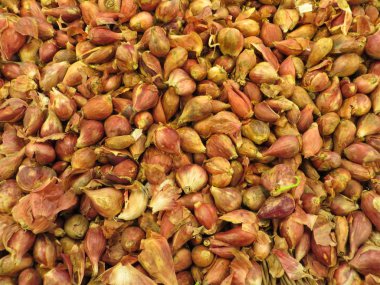 bir çiftçi pazarda kırmızı soğan.