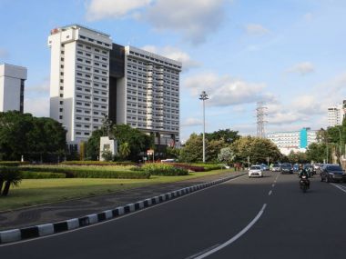 JAKARTA, INDONESIA - December 2, 2017: Traffic around Menteng district.