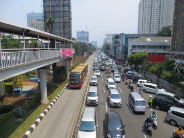 JAKARTA, INDONESIA - March 4, 2018: Congested traffic on Jalan Gajah Mada, Jakarta's chinatown.