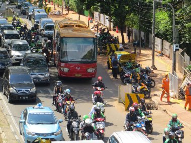 JAKARTA, INDONESIA - June 8, 2017: Congested traffic in Palmerah district.