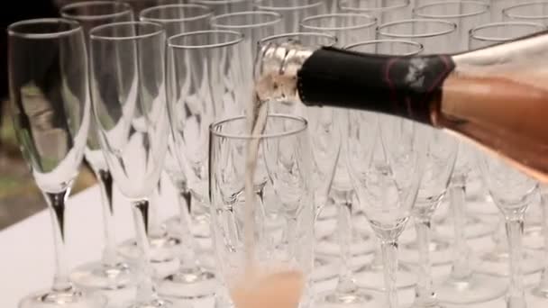 Метрдотель наливает шампанское — стоковое видео