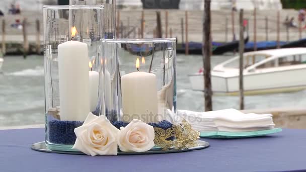 Candles for romantic dinner — Stock Video