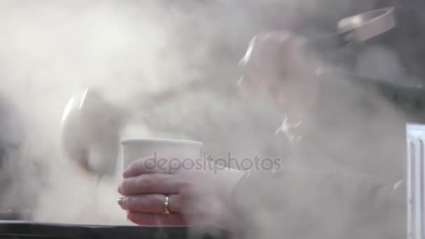 Street Food Soup Vapor — Stock Video