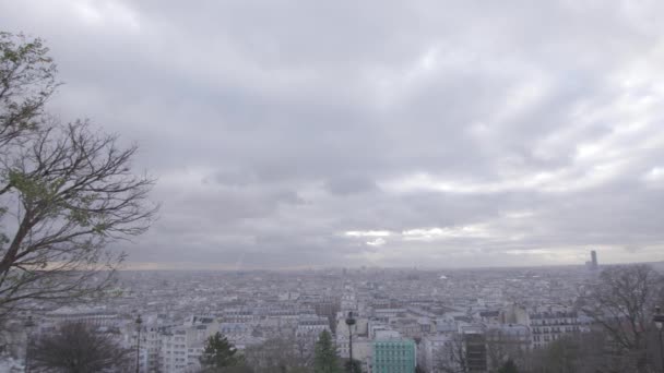 Cloudy Paris Skyline Morning — Stock Video
