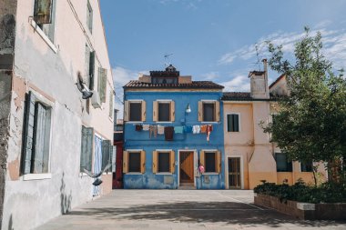 famous colorful buildings in Burano clipart
