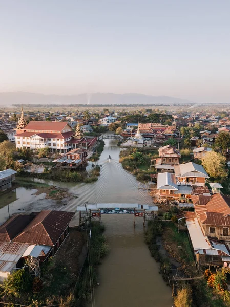 Aerial View Asian Countryside Landscape Buildings River — Stock Photo, Image