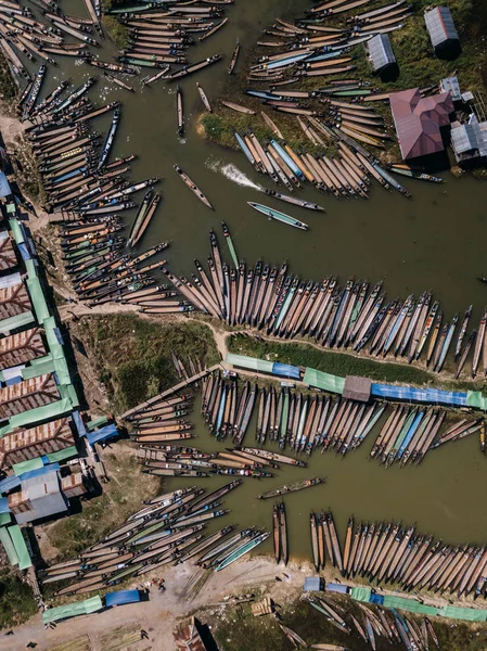 Aerial View Floating Market Boats — Stock Photo, Image