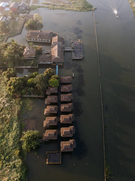 フローティング ガーデンズ インレー湖で ミャンマー ビルマの空中写真 — ストック写真