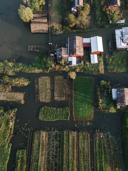 Aerial View Village Houses Floating Gardens — Stock Photo, Image