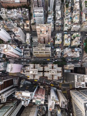 Hong Kong gökdelenler çatılarda havadan görünümü 