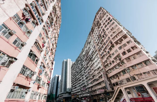 Edifícios Residenciais Superlotados Hong Kong Vista Largo Ângulo — Fotografia de Stock