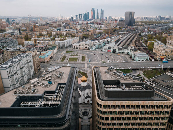 Aerial view of empty White Square in Moscow during the quarantine lockdown in April 2020