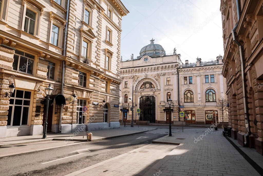 Empty Moscow streets during the quarantine lockdown in April 2020