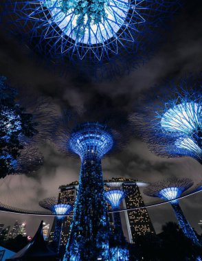 Singapur 'da akşamüstü körfez kenarında bahçeler