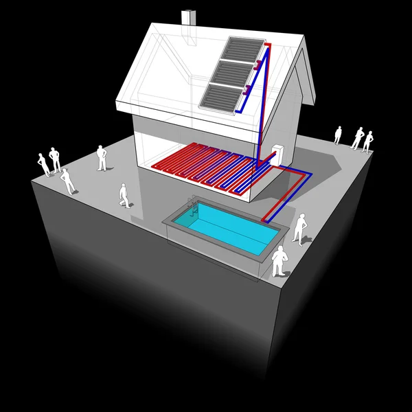 Huis met zonnepanelen diagram — Stockvector