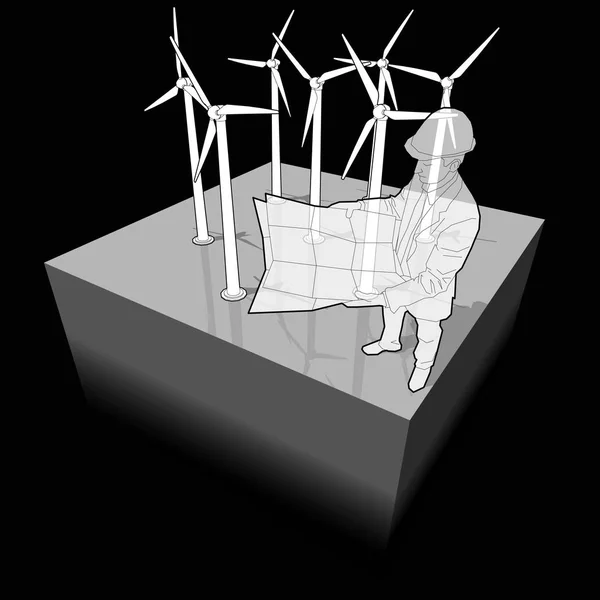 建築家と風力タービンの図 — ストックベクタ