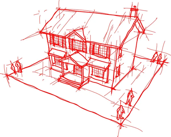 hand drawn sketch of classic colonial house