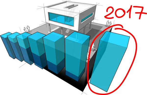 Casa moderna y diagrama de negocios con nota dibujada a mano 2017 — Archivo Imágenes Vectoriales