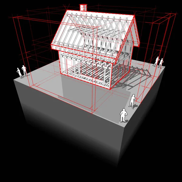 Kader huis met afmetingen diagram — Stockvector