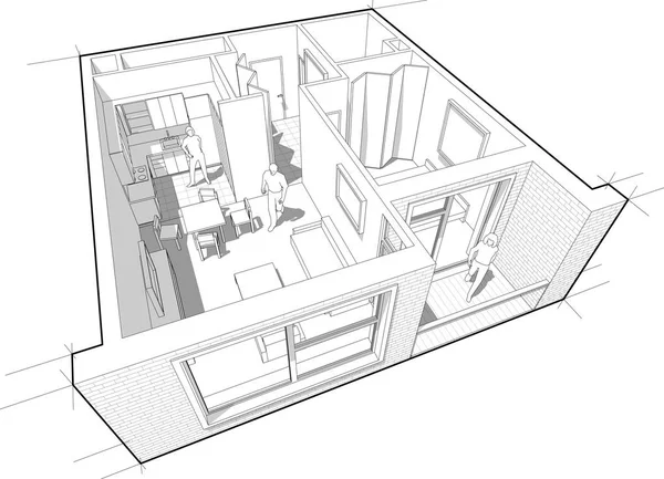 Cutaway Appartamento diagramma — Vettoriale Stock