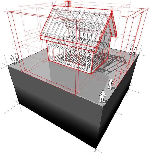 Maison cadre avec diagramme de dimensions — Image vectorielle