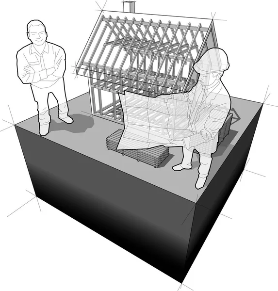 Diagrama da estrutura da casa com arquiteto e cliente — Vetor de Stock