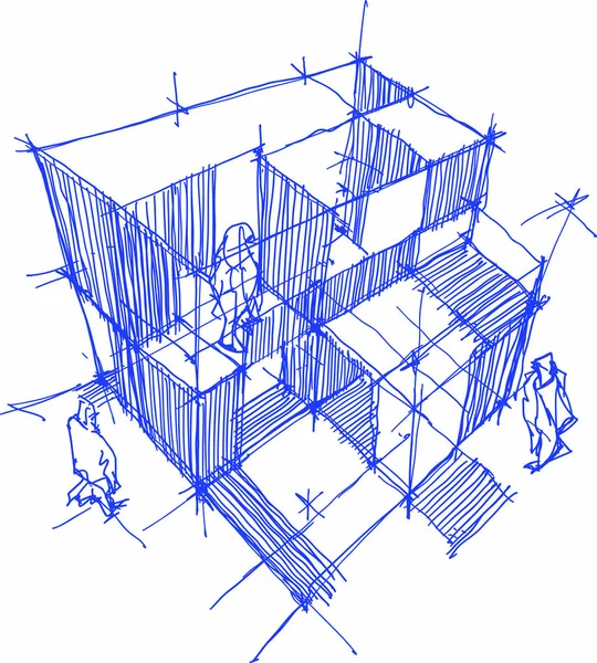 Boceto arquitectónico de un edificio moderno — Archivo Imágenes Vectoriales