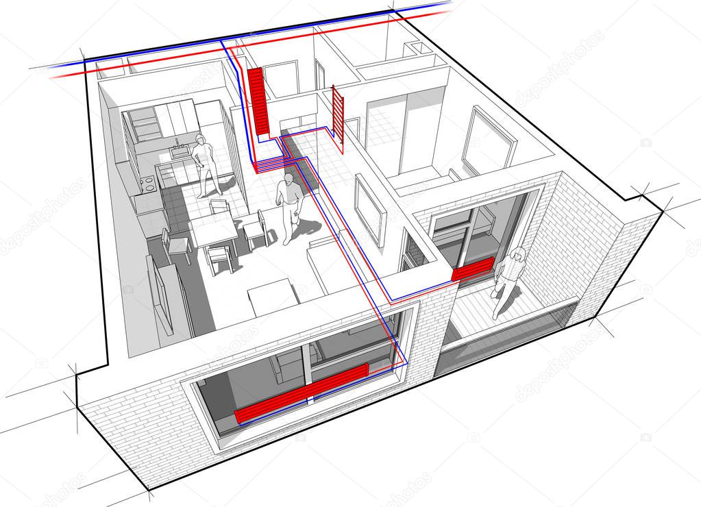 Apartment diagram with radiator heating