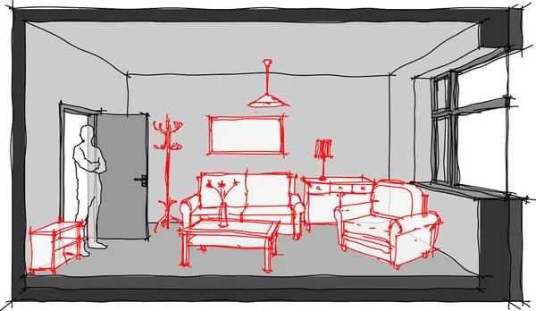 Схема комнаты с эскизами мебели — стоковый вектор