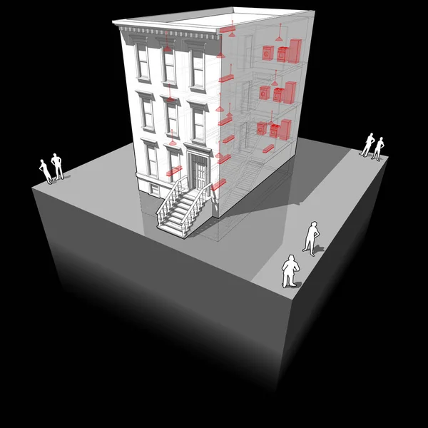 Maison de ville avec schéma d'appareils intérieurs — Image vectorielle