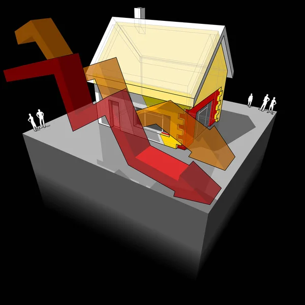 Схема Отдельно Стоящего Дома Дополнительной Изоляцией Стен Крыши Двумя Падающими — стоковый вектор