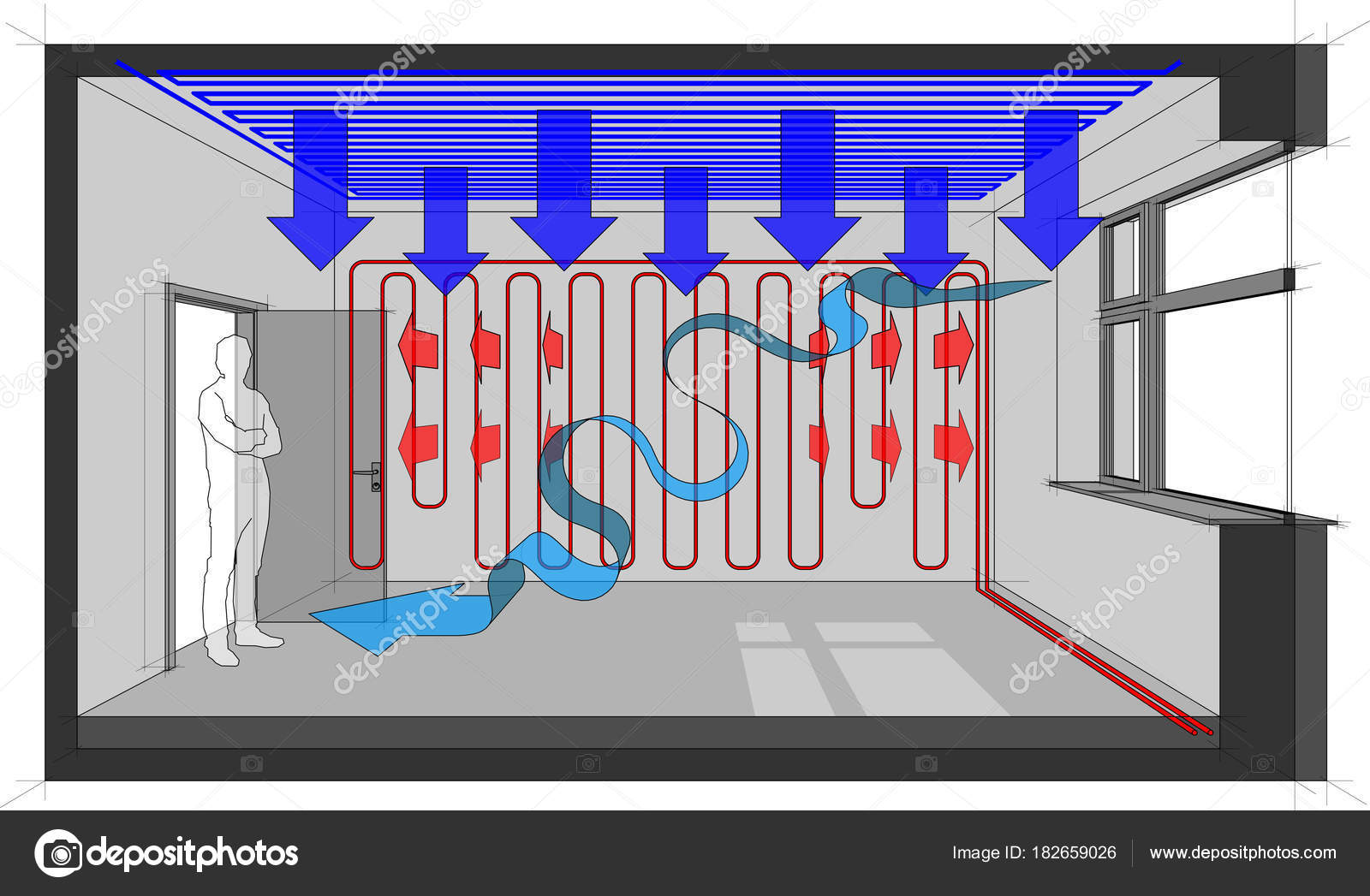 Diagram Room Heated Wall Heating Ceiling Cooling Natural Air
