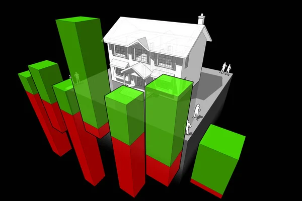 Diagrama Una Casa Colonial Clásica Con Diagrama Negocio Abstracto — Vector de stock