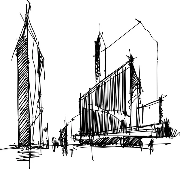 Hand Getekende Architecturale Schets Van Een Modern Abstract Architectuur — Stockvector