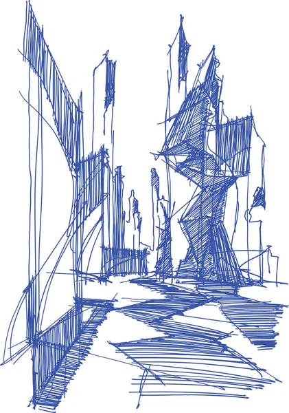 Handgezeichnete Architektonische Skizze Einer Modernen Abstrakten Architektur — Stockvektor