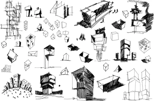 추상적인 건축의 그려진된 Architectectural 스케치 기하학적 아이디어 — 스톡 벡터