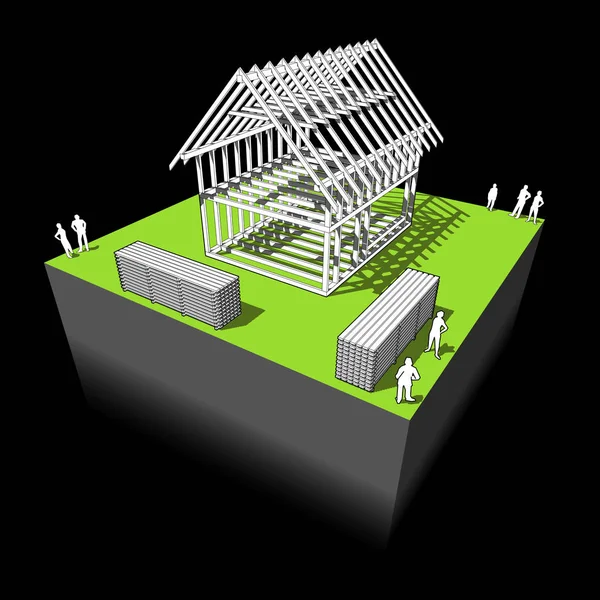 Construction Une Maison Individuelle Simple Avec Ossature Bois — Image vectorielle