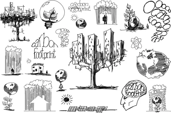 Many Hand Drawn Sketches Topics Nature Environment Ecology Energy Planet — Stock Vector