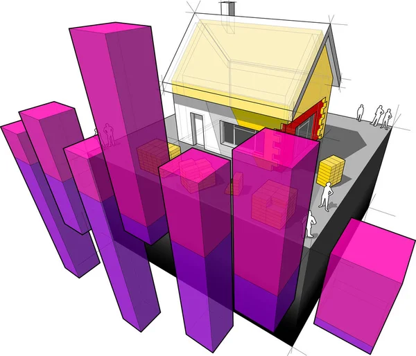 Schéma Une Maison Individuelle Avec Isolation Supplémentaire Mur Toit Avec — Image vectorielle