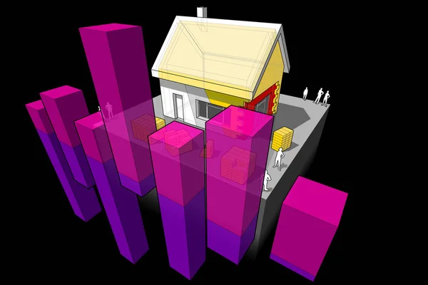 Diagrama Uma Casa Isolada Com Isolamento Adicional Parede Telhado Com — Vetor de Stock