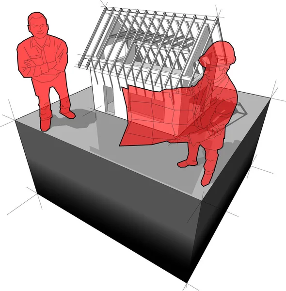 Schema Una Semplice Casa Indipendente Costruzione Architetto Felice Uomo Sorridente — Vettoriale Stock