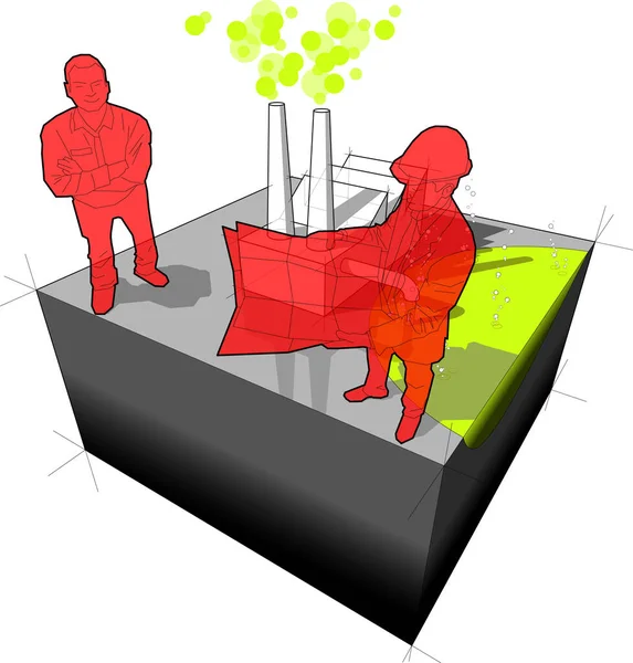 Industriegebouw Fabriek Vervuilen Lucht Water Uit Schoorstenen Riolen Met Architect — Stockvector