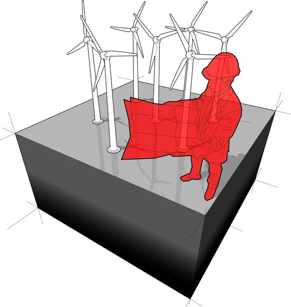 建築家が立っている風力発電所の図です — ストックベクタ