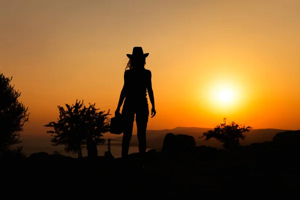 Woman Silhouette with Cowboy Hat — Stock Photo, Image