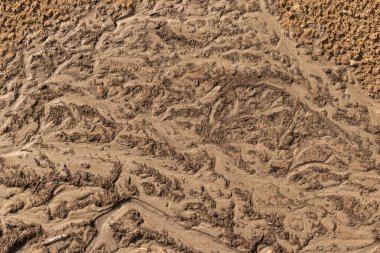 View from above on land surface, mud dirt and sand texture