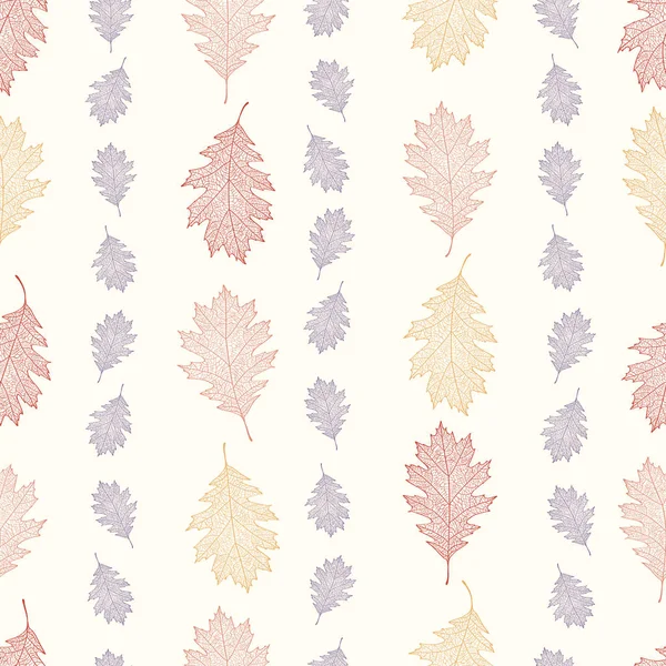 Vintage Seamless Pattern Leaves Red Oak Arranged Vertically Beige Background — Stock Vector