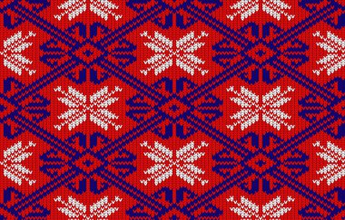 Örgü desen ile Norveç'in ulusal renklerde kar taneleri. Yün Dikişsiz örgü desen 