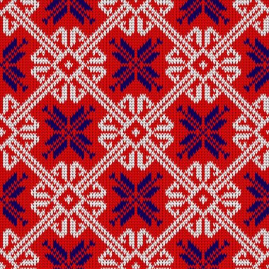 Örgü desen ile Norveç'in ulusal renklerde kar taneleri. Yün Dikişsiz örgü desen 